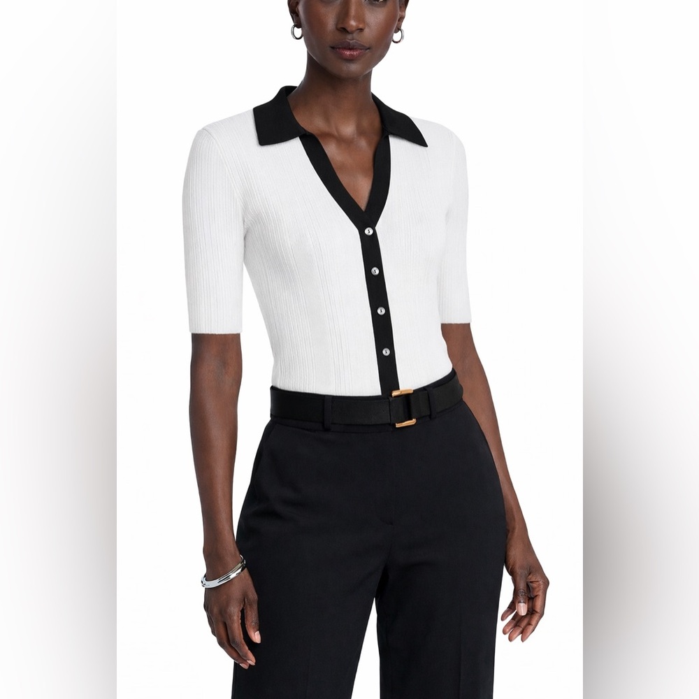Tahari Elegant White and Black Women's Top NWT SIZE L